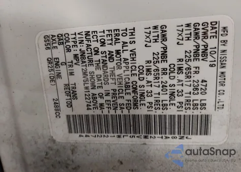 2020 Nissan Rogue Sv Intelligent Awd from USA, damaged, VIN JN8AT2MV5LW122744